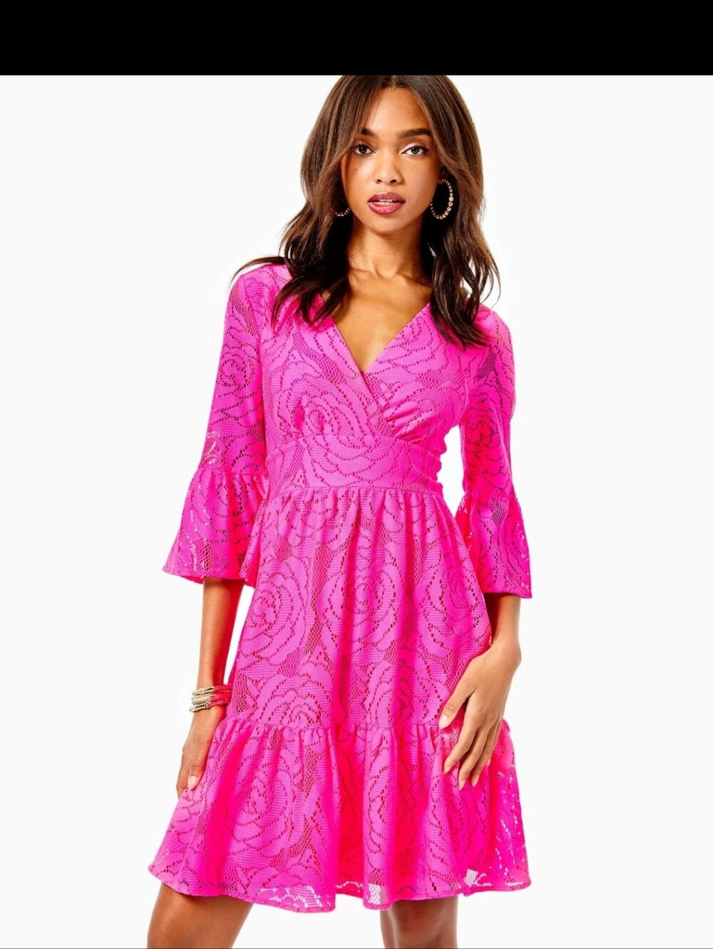 Lilly Pulitzer Cecelia Dress Pink Tango Bungalow Blossom Lace Size 4